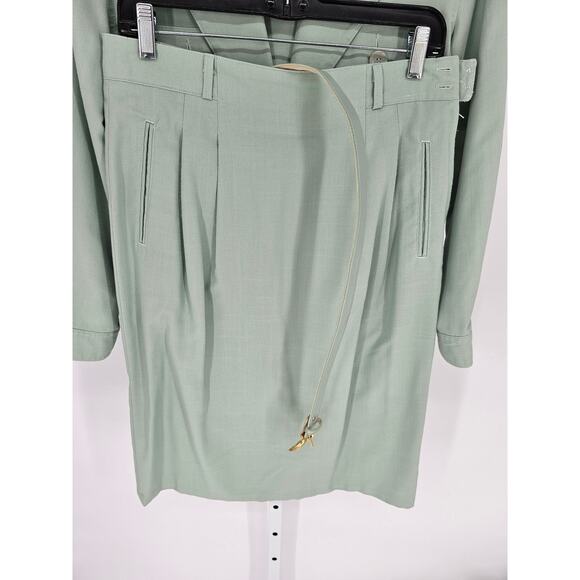 Jaclyn Smith Women's Green Blended Long Sleeve Button Jacket Belted Skirt Size 8 - Picture 2 of 7